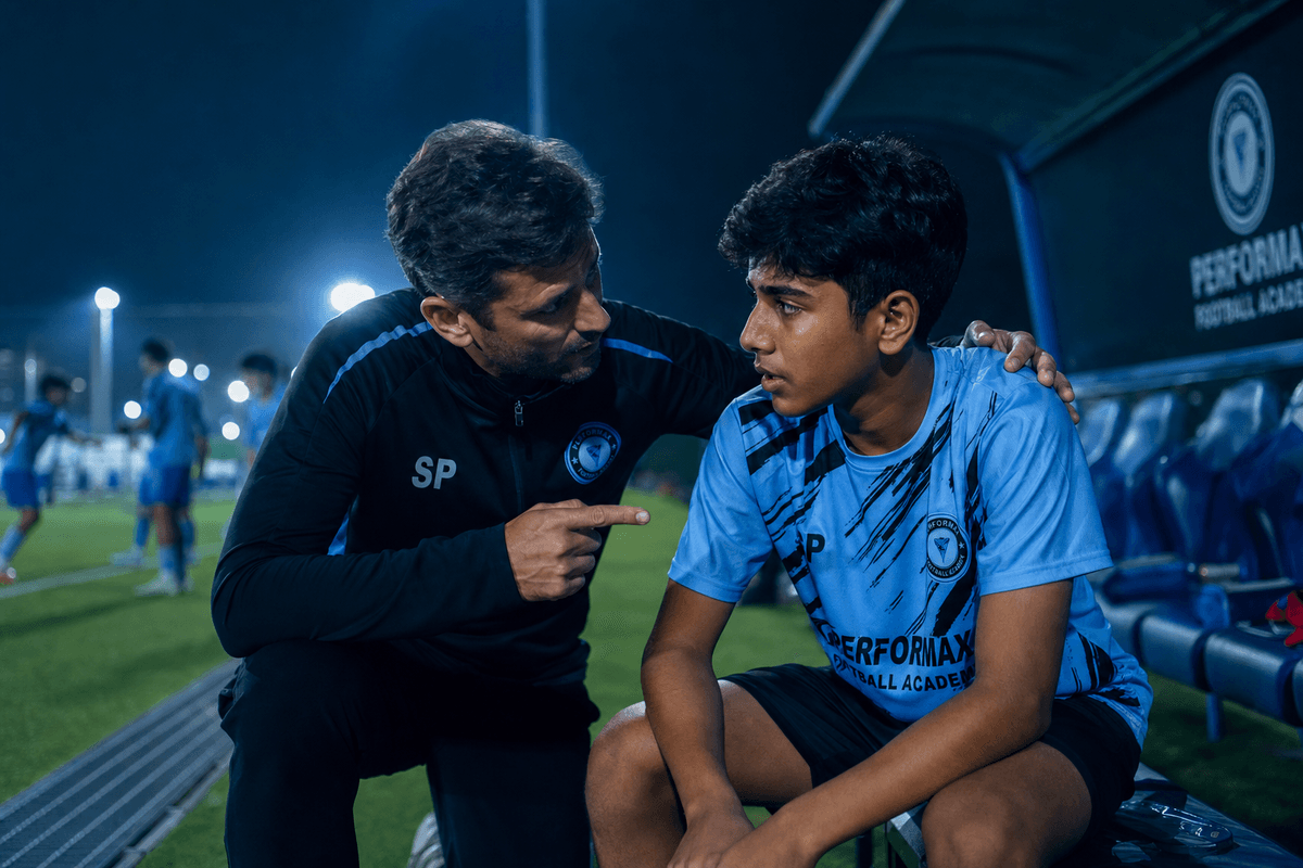 Coach mentoring a young player