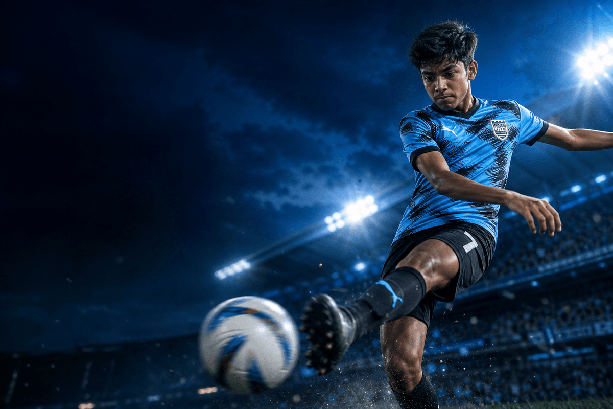 Player striking the ball in the stadium
