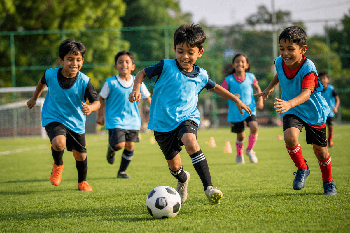 Young players enjoying a grassroots training session